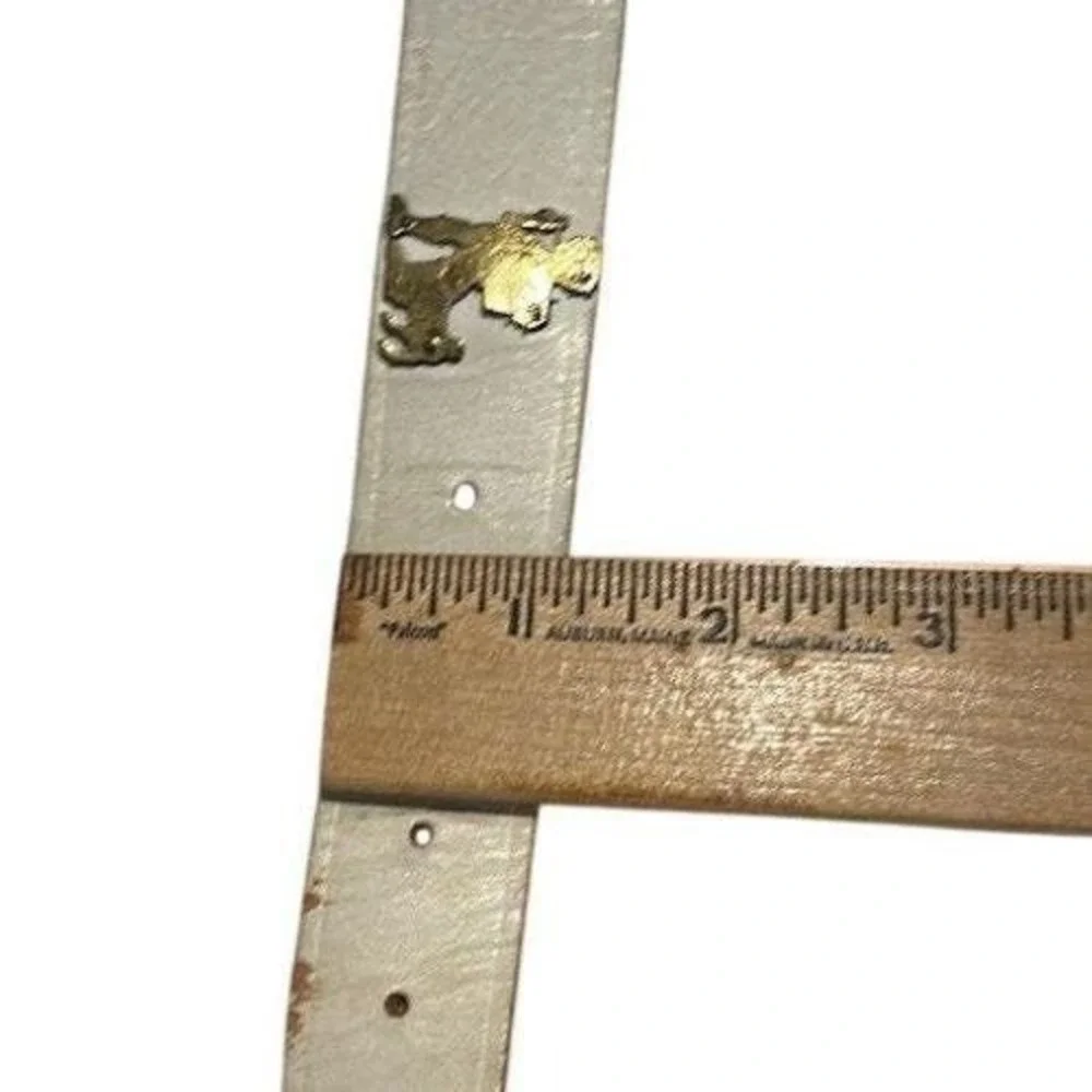 Vintage White‎ Leather Belt Brass Cow Herder Swiss Folk Art Cottagecore 33 Inch